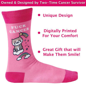 Fuck Cancer Novelty Sock - Pink Cat - Cancer Survivor Designed & Owned