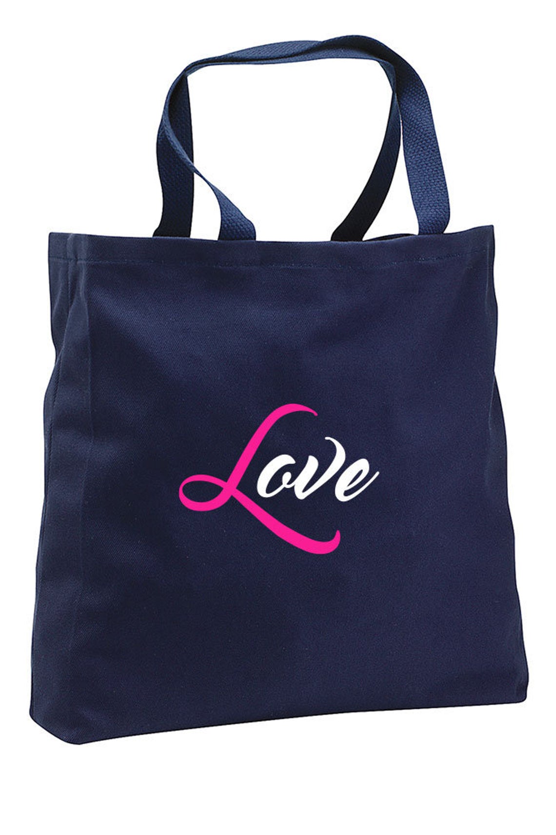 Love Pink Breast Cancer Ribbon Simple Canvas Tote Bag Cotton