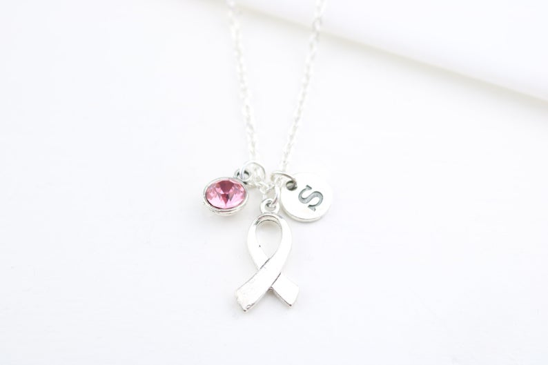 Breast Cancer Personalized Necklace, Pink Ribbon