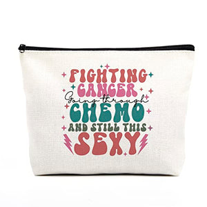 Makeup Bag Cancer Gifts for Women Funny Chemo Cancer Survivor Cancer Fighter Cancer Warrior Gifts for Her Cancer Patient Friends Inspirational Breast Cancer Awareness Toiletry Bag Zipper Pouch