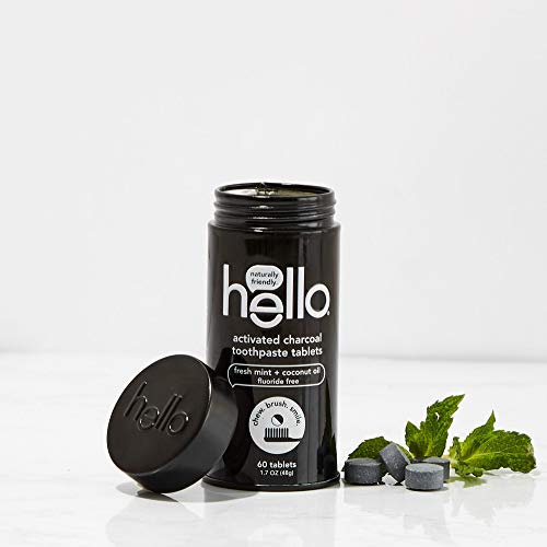 hello Activated Charcoal Whitening Toothpaste Tablets, with Delicious Farm Fresh Mint and Fluoride Free, 120 Count Total (Pack of 2)