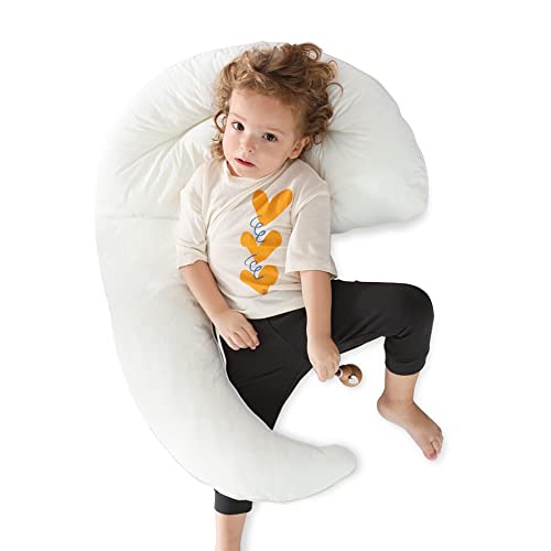 Choc chick Curve Long Body Pillow for Toddler,34x28 Inches Moon Shape Soft Child Hug Kids Sleep Pillow,100% Cotton Washable Breathable Baby Crib Pillows