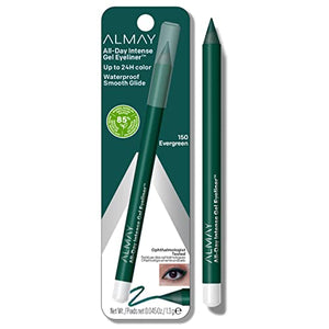 Almay All-Day Intense Gel Eyeliner, Longlasting, Waterproof, Fade-Proof Creamy High-Performing Easy-to-Sharpen Liner Pencil, 150 Evergreen, 0.028 oz.