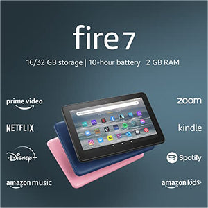 Fire 7 tablet, 7” display, 16 GB, 10 hours battery life, light and portable for entertainment at home or on-the-go, (2022 release), Black