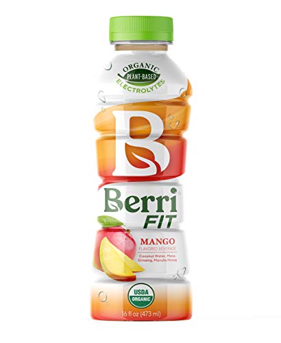Berri Fit Mango Organic Sports Drink Alternative with Natural Plant-Based Electrolytes, Low Calorie Fitness Beverage, Non-GMO, Paleo Friendly, 16oz, Pack of 12