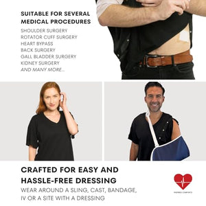 Post Surgery Shirt with Discreet Left & Right Side Snap Access (XL, Black)