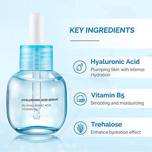 ZealSea Hyaluronic Acid Face Serum day and night, Deep Moisturizing 2% Pure hyaluronic acid Serum, Hydrating Facial serum Skincare to smooth Fine Lines for Sensitive Skin and Dry Skin 1 Fl. Oz