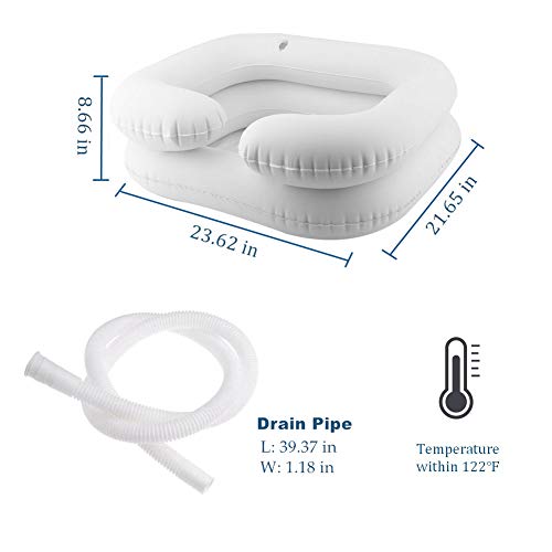 Inflatable Shampoo Basin for Bedside, Shampoo Tub for Locs, Portable Shampoo Bowl for Elderly, Disabled, Pregnant, Injured, Bedridden, Handicapped, Hair Washing Tray for Sink at Home (White)