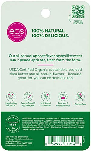 eos USDA Organic Apricot Lip Balm Care to Nourish Dry Lips, 100% Natural and Gluten Free, Long Lasting Hydration, 0.25 Oz