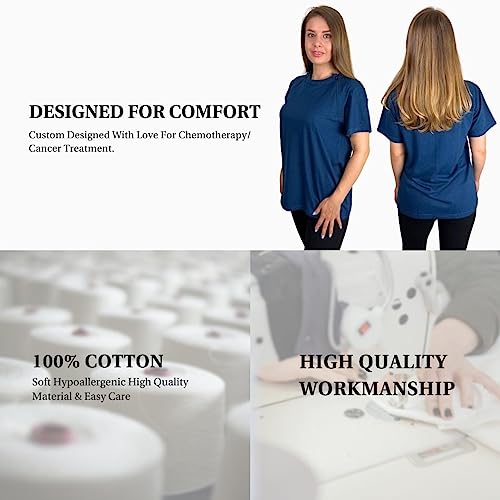 Inspired Comforts Women&#39;s Chemo Port Access Shirt with Dual Chest Zips | Half Sleeve | 100% Cotton | L, Teal
