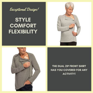 Versa Adaptive Wear Men's Easy Access Shirt, Size Medium, Comfortable, Surgical Recovery, Hospital Shirt, Dual Zipper Grey