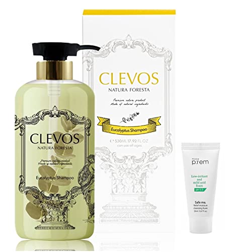 CLEVOS Natura Foresta Natural Organic Hair Shampoo 17.92 Fl Oz for Dry, Sensitive, Itchy Scalp Type - Pleasant Eucalyptus Scent - Reduce Dandruff Sulfate-free - Natural - Vegan - Cruelty Free - Clavos