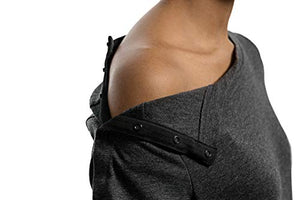 MAI Post Shoulder Surgery Shirts | Chemo Clothing | Women Short Sleeve Shirt | Easy Snaps on Shirt Sides and Full Arm Opening | Soft Fabric | Dialysis Clothing Heather Charcoal | Adaptive Clothing
