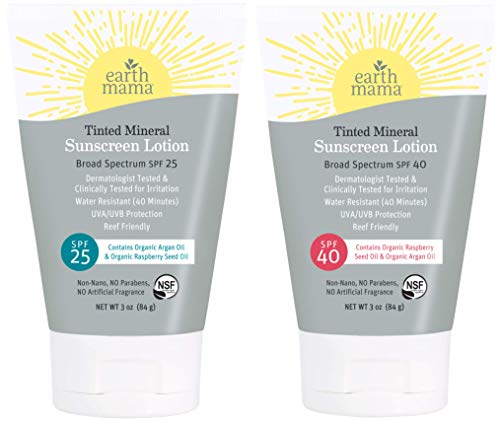 Earth Mama Tinted Mineral Sunscreen Lotion Set With Organic Argan Oil SPF 25 and SPF 40, 3-Ounces