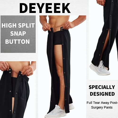 Deyeek Men&#39;s Cotton Tear Away Post-Surgery Fleece Pants High Split Snap Button Casual Basketball Sweatpants with Pockets