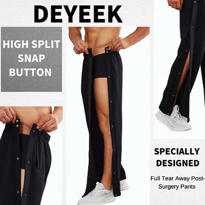 Deyeek Men's Cotton Tear Away Post-Surgery Fleece Pants High Split Snap Button Casual Basketball Sweatpants with Pockets