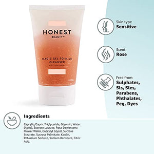 Honest Beauty Magic Gel-to-Milk Cleanser with Pink Kaolin Clay & Water | EWG Certified + Dermatologist & Ophthalmologist tested & Cruelty Free | 4 fl. oz.