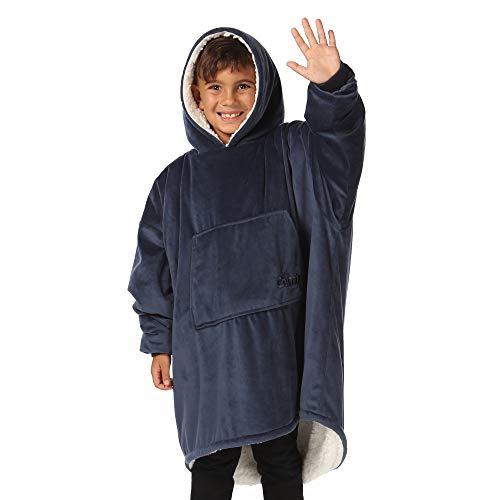 THE COMFY JR | The Original Oversized Microfiber & Sherpa Wearable Blanket for Kids, Seen On Shark Tank, One Size Fits All (Blue)