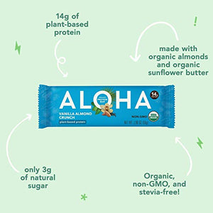 ALOHA Organic Plant Based Protein Bars Vanilla Almond Crunch 12 Count, 1.9oz Bars