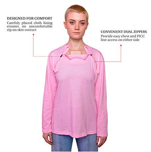 Inspired Comforts Chemo Port Access Shirts Full Sleeve w/Dual Zippers 2XL Pink