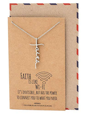Quan Jewelry WiFi Faith Charm, Religious Jewelry, Virtual Thanksgiving Gift Ideas, Inspirational Jewelry with Greeting Card (Silver Tone)