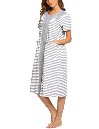 Ekouaer Zip Sleepwear Cotton Nightgowns