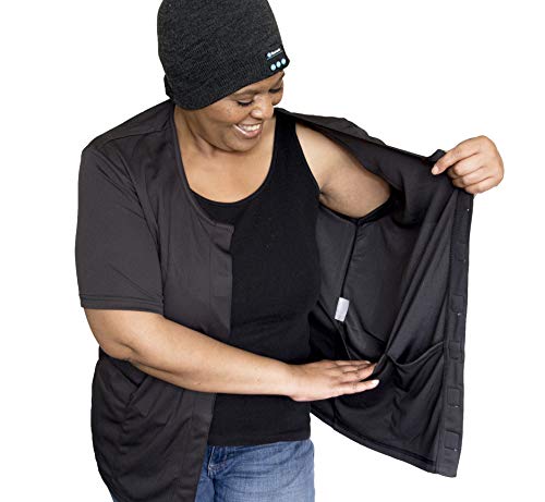 The Recovery Shirt Mastectomy Shirt with Hidden Drain Pockets Chemo Port Access Black