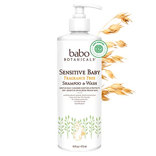 Babo Botanicals Sensitive Baby 2-in-1 Shampoo & Wash - with Organic Calendula, Oatmilk, Shea & Cocoa Butter - Fragrance-Free & EWG Verified - 16 fl. oz.