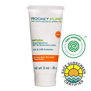 Rocket Pure 3 Ounce Natural SPF 30 Sunscreen. EWG Rated. Broad Spectrum UVA/UVB Protection, Non-Nano Zinc Oxide. Fragrance-Free and Chemical Free.