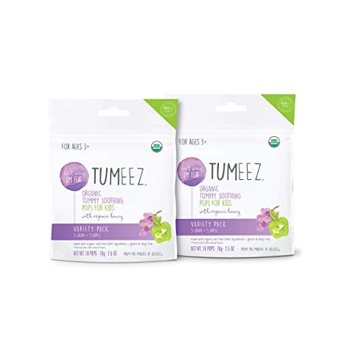 Lolleez Tumeez Organic Tummy Soothing Pops with Honey for Kids for Upset Stomachs/Car Sickness/Nausea, Grape and Apple, Variety Pack, 20 Count, (Pack of 2)