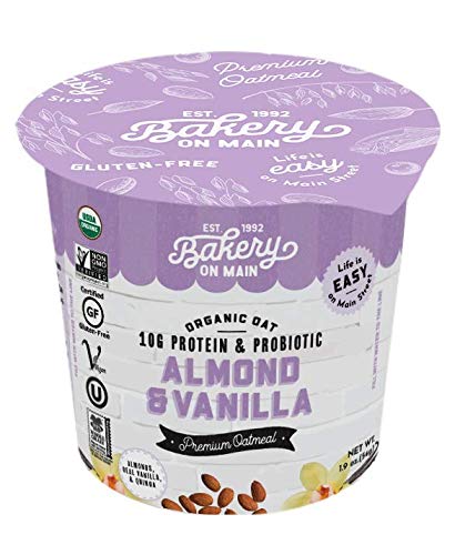Bakery On Main, USDA Organic, Gluten-Free, Vegan &amp; Non GMO, Probiotic, 10g Protein Added, Oatmeal Cup - Almond &amp; Vanilla, 1.9oz (Pack of 6)