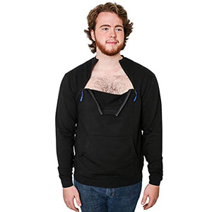 MandM Medical Apparel - Port & Central Access Sweater for Hemodialysis & Chemotherapy - Long-Sleeved Tee with Dual Zippers - Dialysis Shirt Pocket Men and Women (Black, Small)
