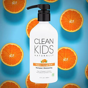 Clean Kids Naturally Tropical Orange Burst Shampoo, All-Natural, Gluten-free, Vegan, and Cruelty-free, Paraben and Coconut-Free, 16 oz