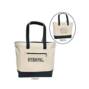 Encouragement Gift for Women Roomy Canvas Tote Bag with Zippers Inspirational Quote You Are Stronger, Braver, Loved Poem and Strong Heart Logo