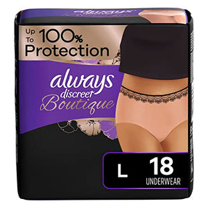 Always Discreet Boutique, Incontinence & Postpartum Underwear for Women, Maximum Protection, Peach, Large, 18 Count