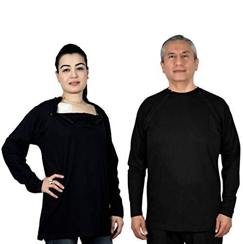 Inspired Comforts Chemo Port Access Shirts Full Sleeve Shirt w/Dual Zippers (XL - Black)