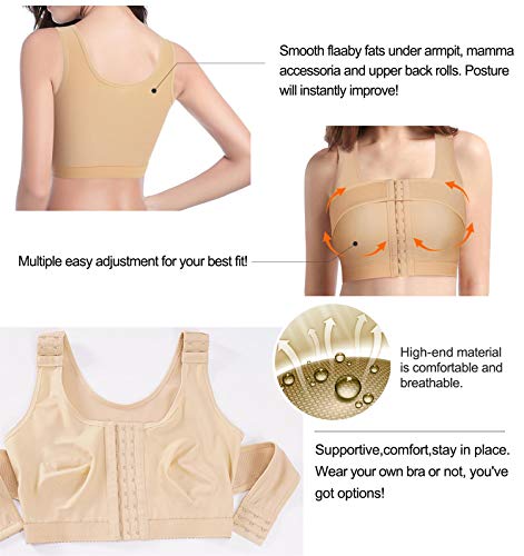 Adjustable Front Closure Bras for Women Post Bra Compression Tank Top  Shapewear Top No Underwire Push up Bras for Women Beige at  Women's  Clothing store