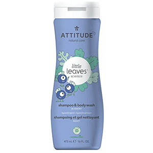 ATTITUDE Shampoo and Body Wash for Kids, EWG Verified, Plant- and Mineral-Based Ingredients, Hypoallergenic Vegan and Cruelty-Free, Blueberry, 16 Fl Oz (11016)