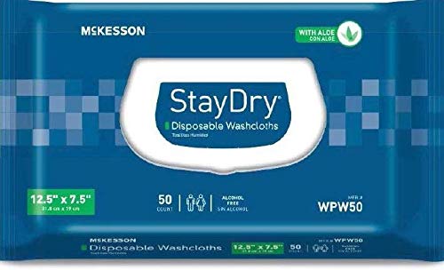 McKesson StayDry Disposable Washcloths with Aloe, Pre-moistened, 7.5 X 12.5 Inch, Soft Pack - Pack of 50ct / 2 Packs per case of 100 Wipes