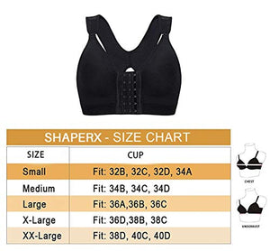 SHAPERX Women's Post-Surgical Front Closure Sports Bra Adjustable Wide Strap Racerback Support Bra,SZ83288-Black-L
