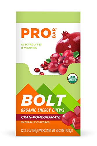 PROBAR - Bolt Organic Energy Chews, Cranberry Pomegranate, Non-GMO, Gluten-Free, USDA Certified Organic, Healthy, Natural Energy, Fast Fuel Gummies with Vitamins B &amp; C (12 Count)