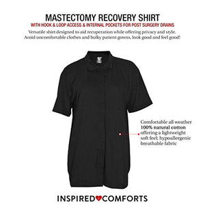 Post Op Open Recovery Top with Pockets & Fasteners for Drains Black