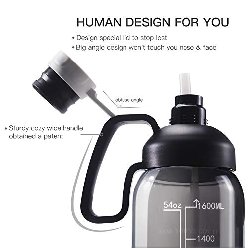 64 oz Water Bottle With Handle & Straw Leakproof Sports Drinking Water  Bottle