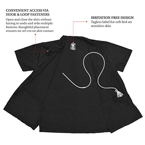 Post Op Easy Open Mastectomy Recovery Top with Pockets &amp; Fasteners for Drains Black