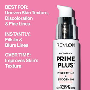Face Primer by Revlon, PhotoReady Prime Plus Face Makeup for All Skin Types, Blurs & Fills in Fine Lines, Infused with Vitamin B5 and Hyaluronic Acid, Perfecting & Smoothing, 1 Oz