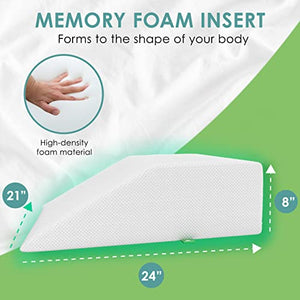 Cushy Form Wedge Pillows - 8 Inch Leg Pillows for Sleeping, Post-Surgery, Back, Hip and Knee Discomfort w/ Washable Cover - White