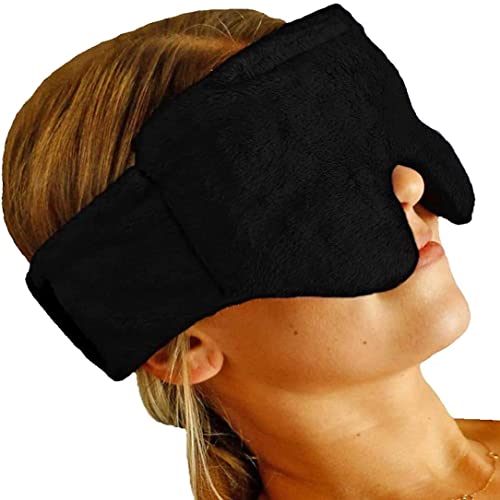 Huggaroo Gem | Super Plush Heated Eye Mask and Sleep Mask with Gel Ice Pack – Stocking Stuffer – Soft, Washable Cover - Black