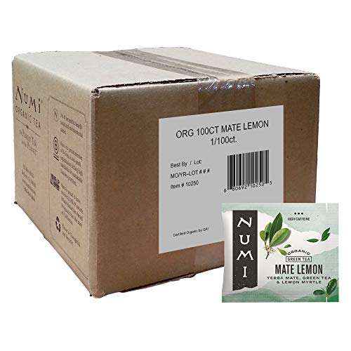Numi Organic Tea Mate Lemon, 100 Count (Pack of 1) Box of Tea Bags, Yerba Mate Green Tea Blend (Packaging May Vary)