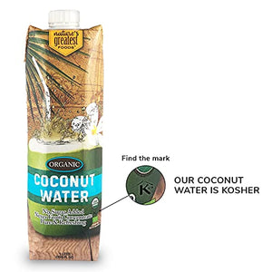 Nature's Greatest Foods, Organic Coconut Water, USDA Organic Certified, No Sugar Added, Never from Concentrate, Pure & Refreshing, 33.8 fl oz (Pack of 6)