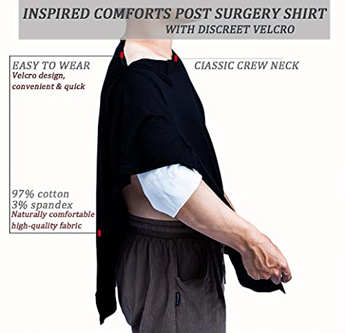 OUDI LINE Uni-Sex Post Shoulder Surgery Shirt &amp; Rehab Shirt with Stick On Fasteners, Convenient and Quick (X-Large, Black)